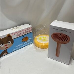 Hanging Stainless Steel Pet Bowl - pink dog pet brush with dog toy dog bundle